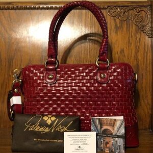 NWT-Patricia Nash-Augusta Satchel-Discovery Collection-WovenLeather-RubyRed-$399